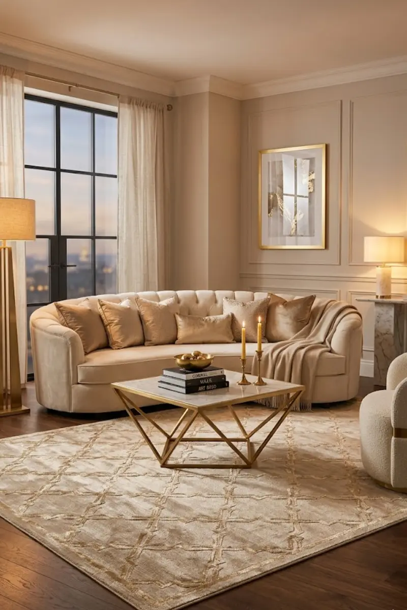 Champagne Gold Geometric Luxury Area Rug