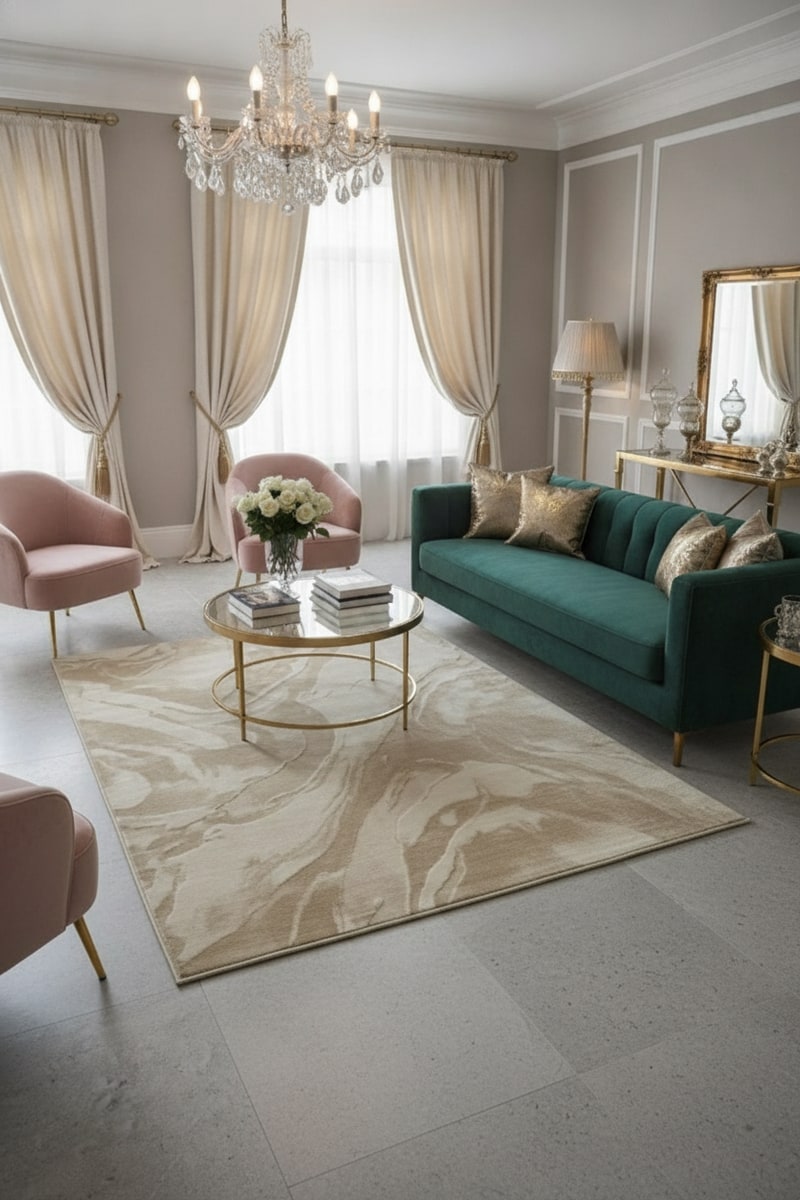 Champagne Large Abstract Living Room Area Rug view 3