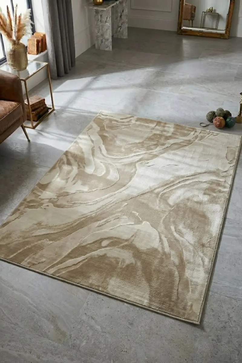 Champagne Large Abstract Living Room Area Rug