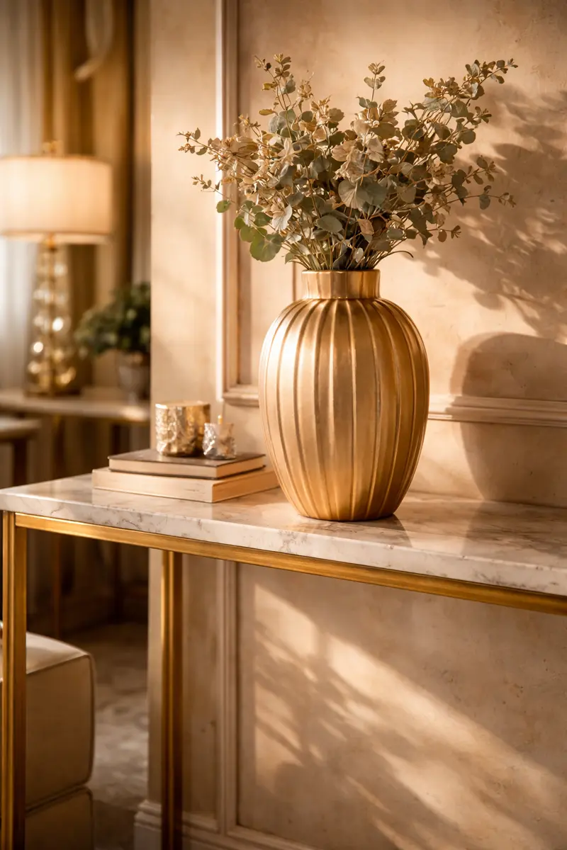Champagne Ribbed Ceramic Artisan Vase