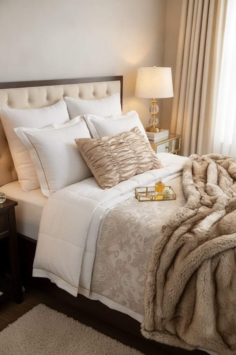 Champagne Satin Ruched Lumbar Pillow view 3