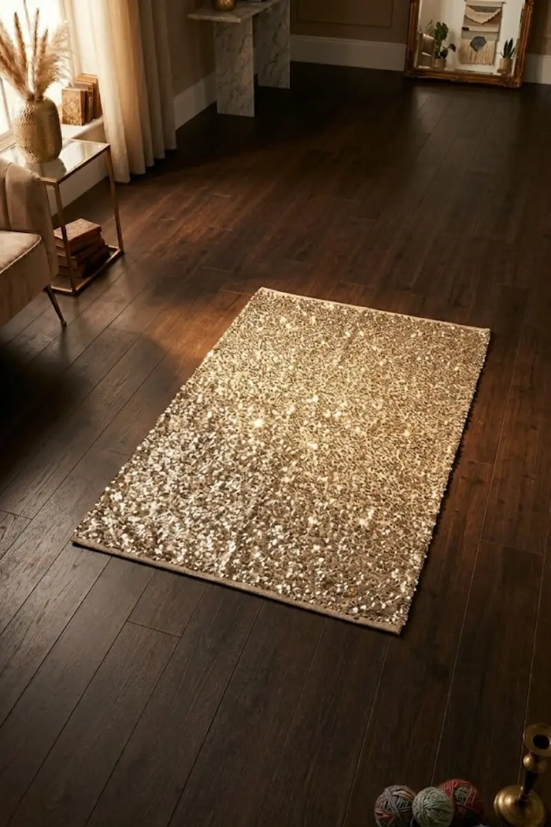 Champagne Sequin Metallic Accent Rug