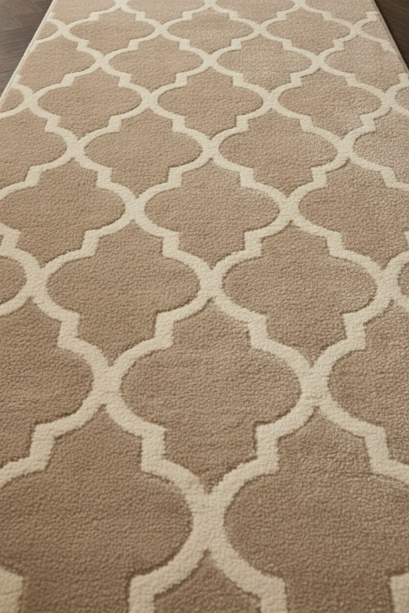 Champagne Trellis Runner Rug styled in a room