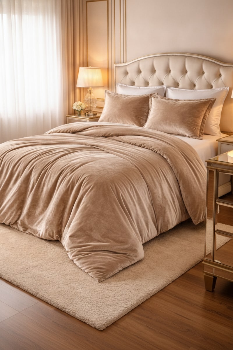 Champagne Velvet Comforter Bedding Set view 3