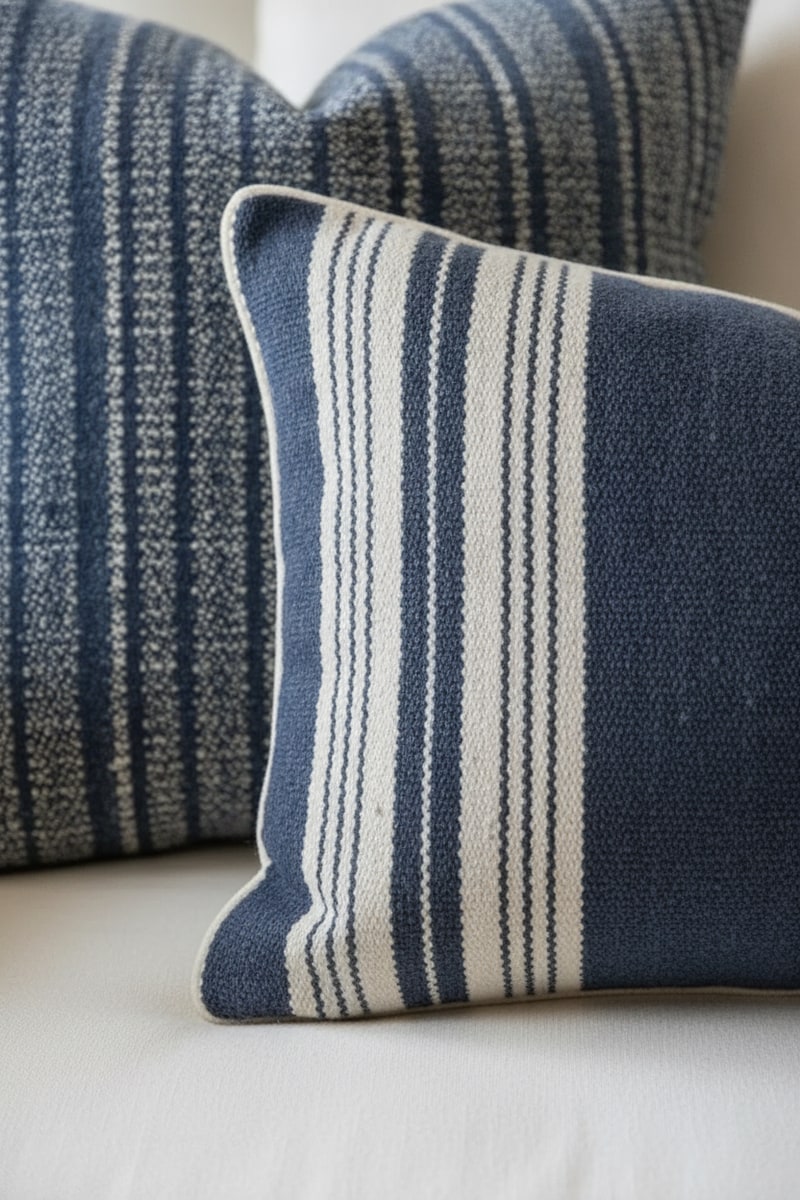 Coastal Linen Striped Lumbar Pillow styled in a room