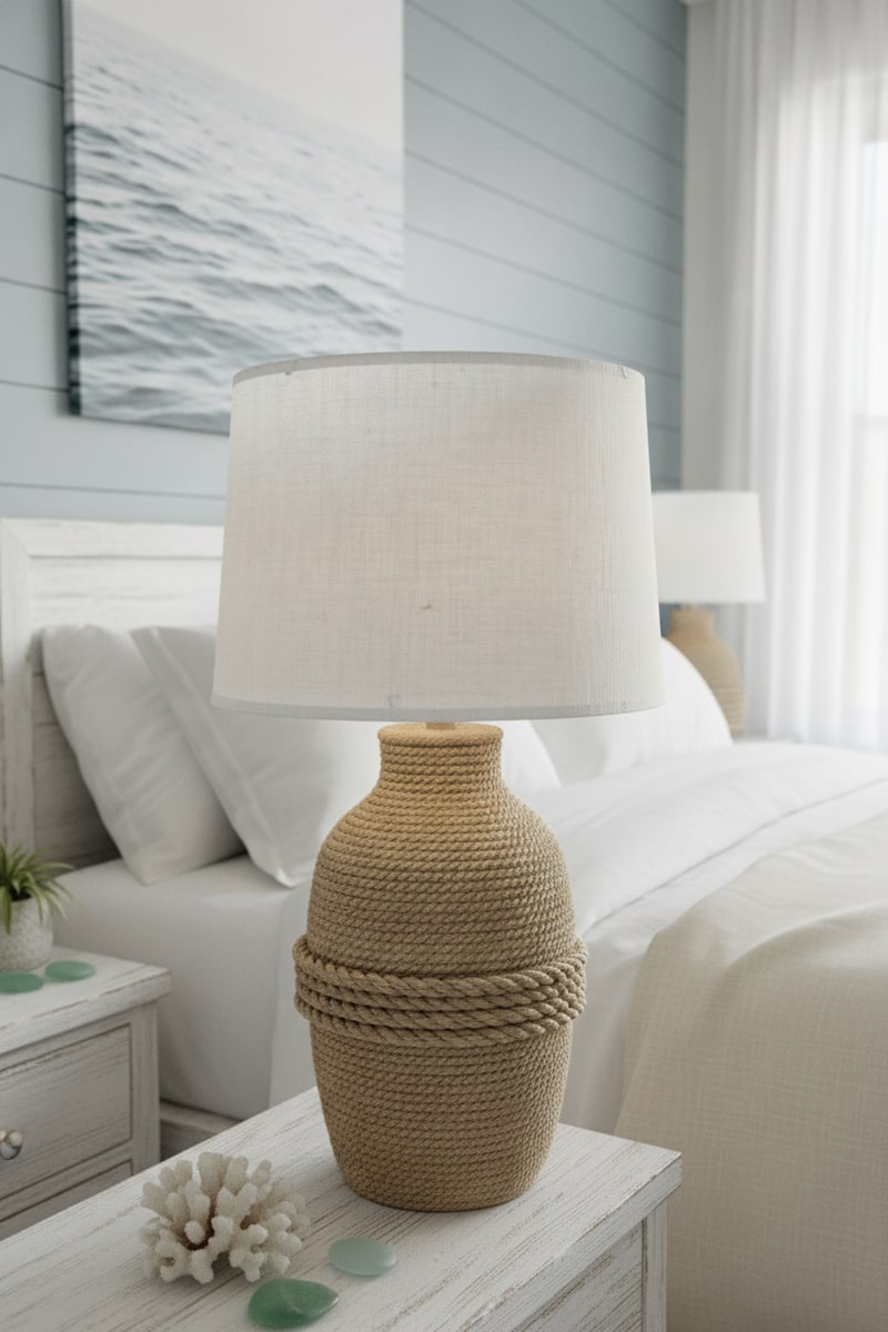 Coastal Ceramic Lamp with Rope Detail view 3