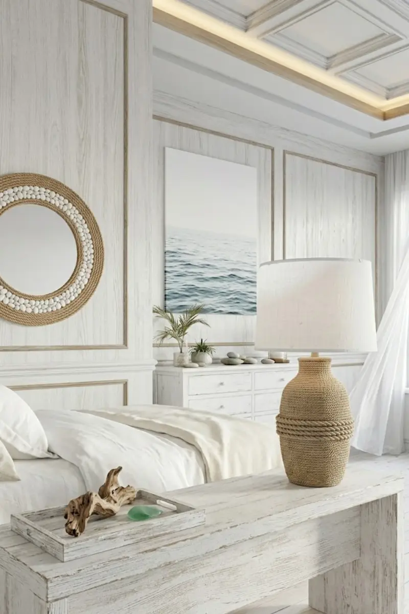 Coastal Ceramic Lamp with Rope Detail
