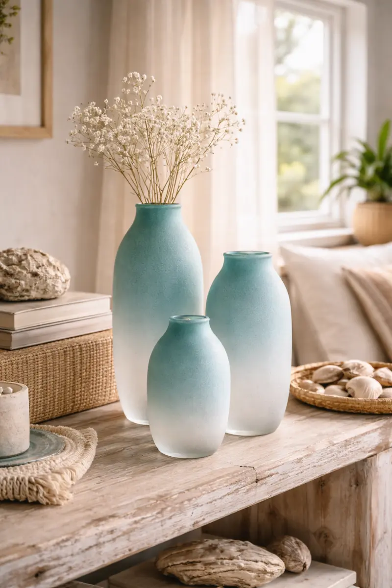 Coastal Sea Glass Blue Ceramic Vase Set