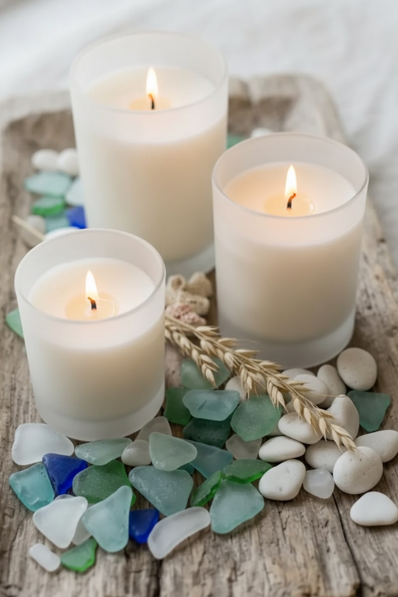 Coastal Sea Salt & Driftwood Candle Set styled in a room