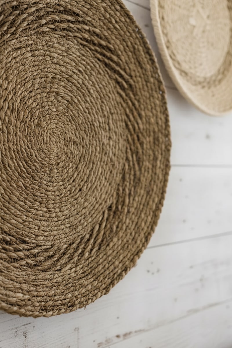 Coastal Seagrass Woven Wall Basket Art styled in a room