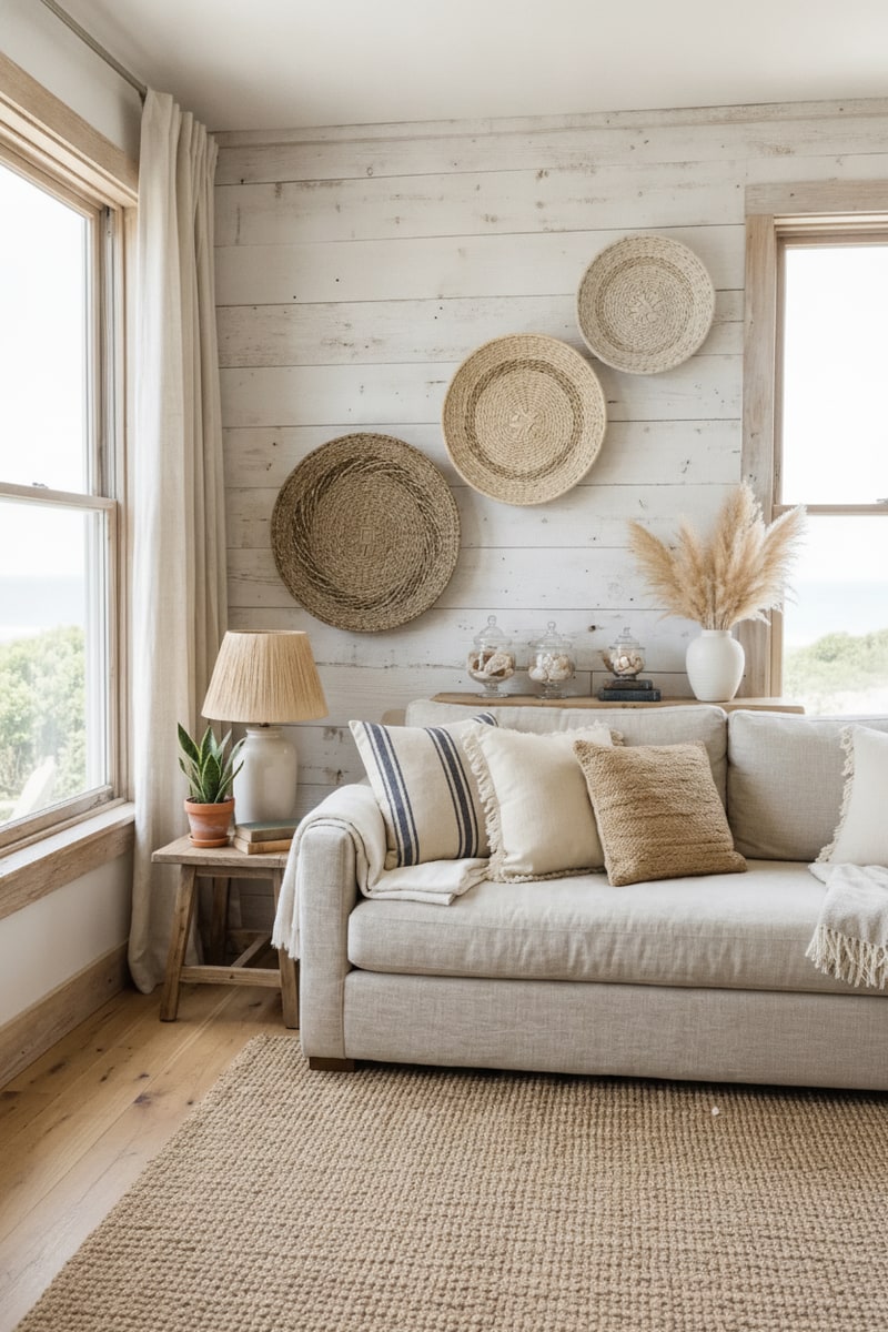 Coastal Seagrass Woven Wall Basket Art view 3