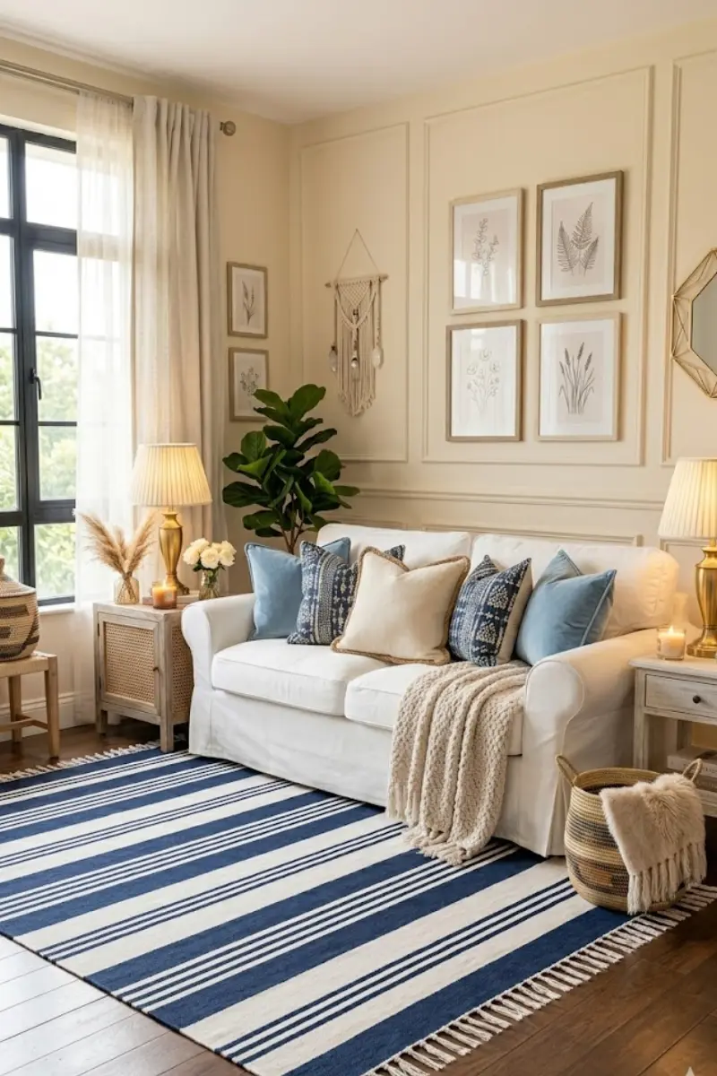 Coastal Stripe Cotton Flatweave Area Rug