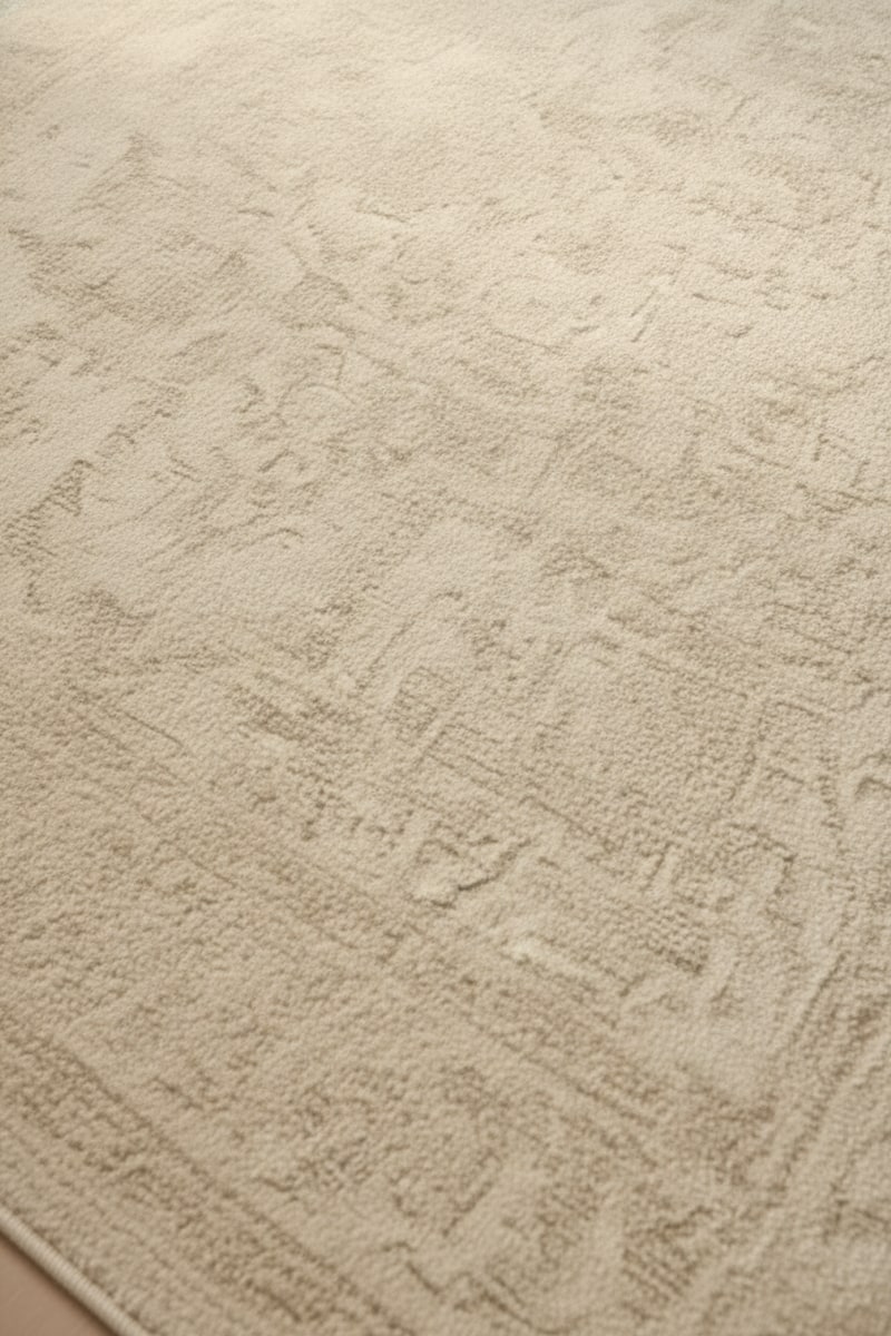 Cream Abstract Scandinavian Area Rug styled in a room