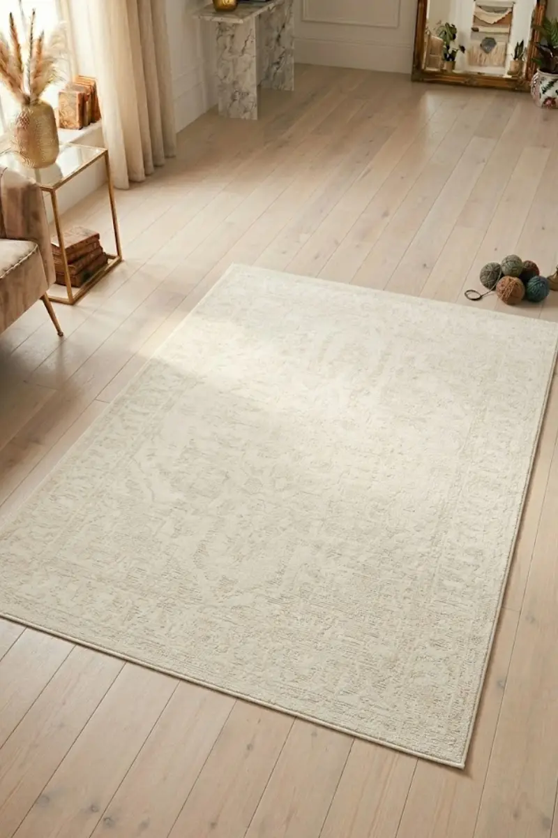 Cream Abstract Scandinavian Area Rug