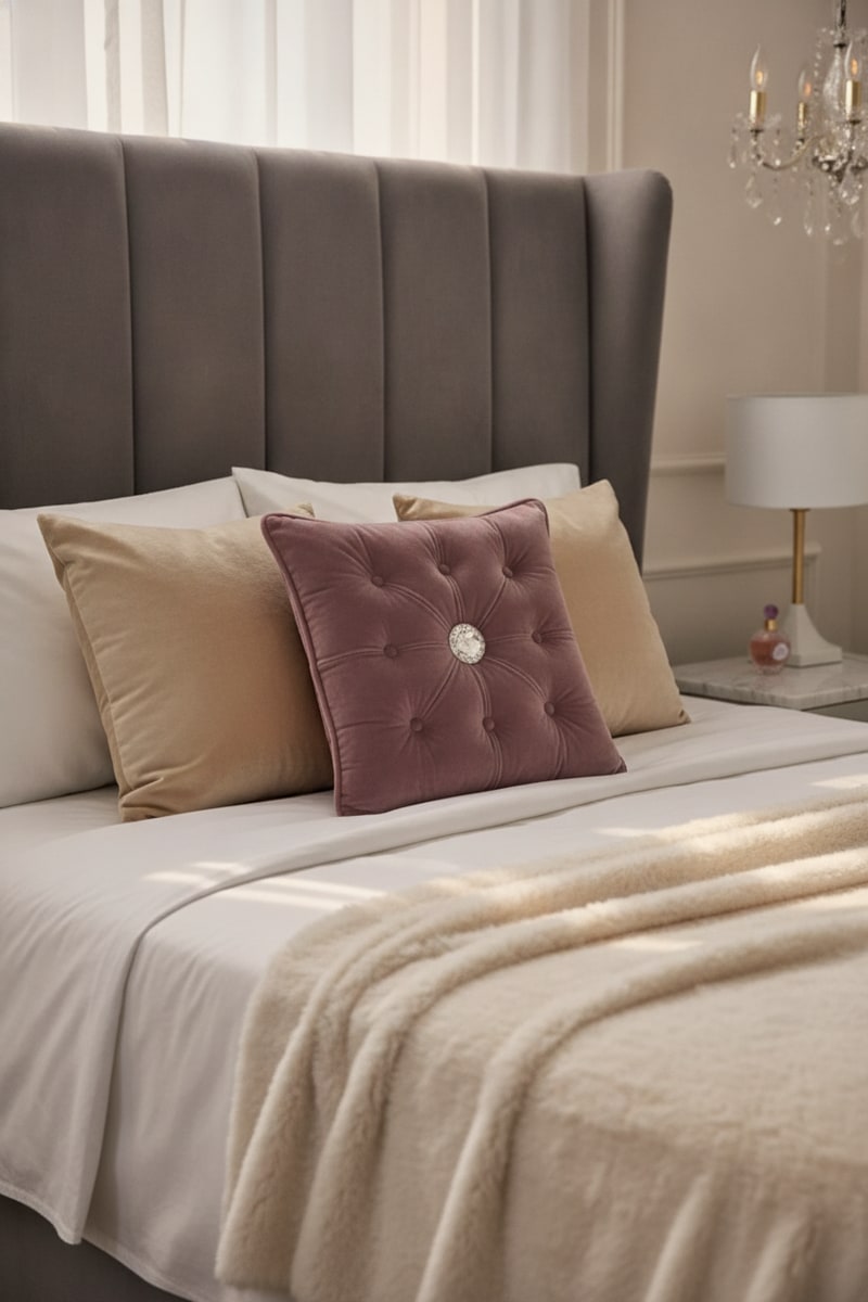 Crystal Button-Tufted Velvet Throw Pillow view 3