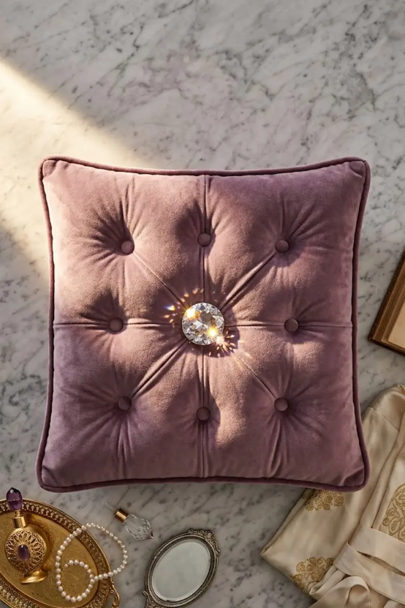 Crystal Button-Tufted Velvet Throw Pillow
