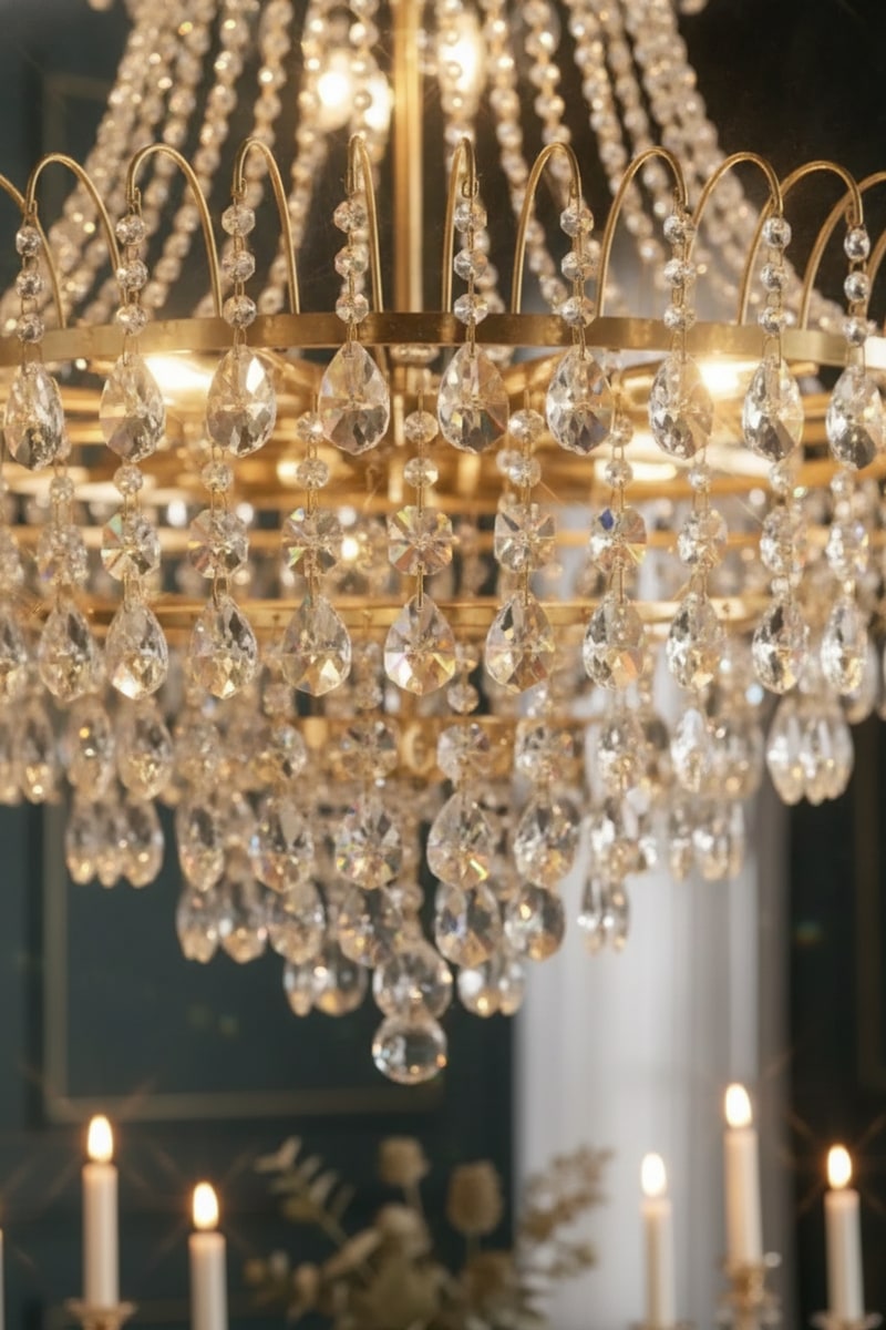 Crystal Chandelier with Gold Frame styled in a room