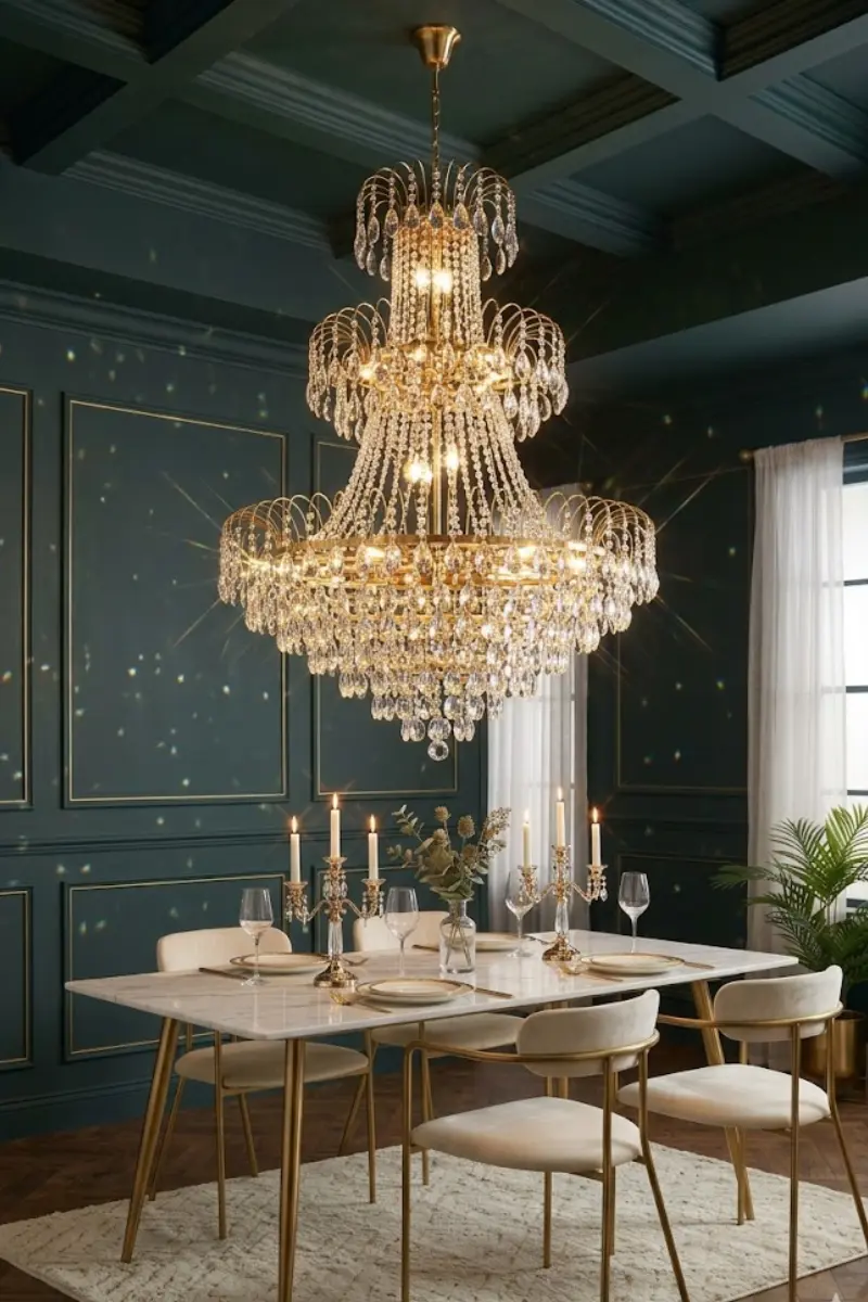 Crystal Chandelier with Gold Frame