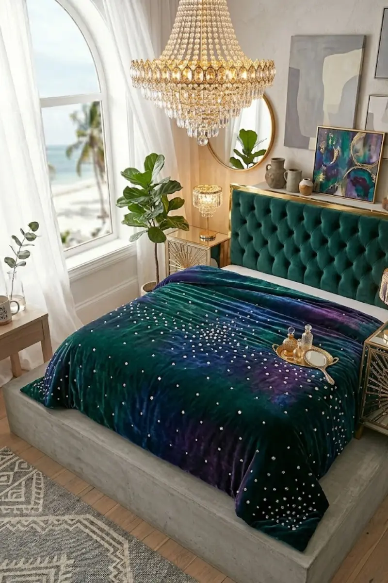 Crystal-Embellished Velvet Coverlet Set