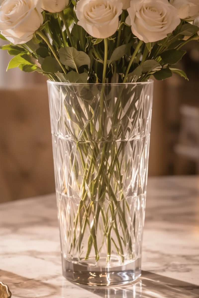 Crystal Faceted Glass Statement Vase styled in a room