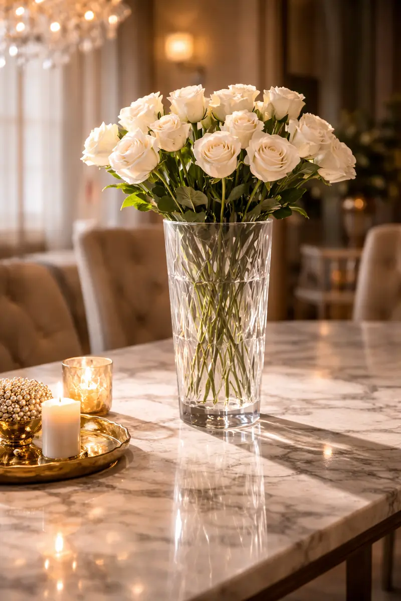 Crystal Faceted Glass Statement Vase
