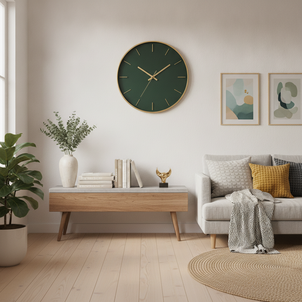 Dark Green & Gold Scandinavian Wall Clock