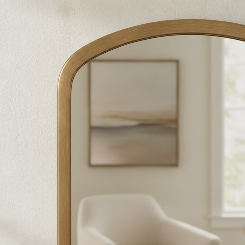 Dining Room Arched Brass Mirror styled in a room