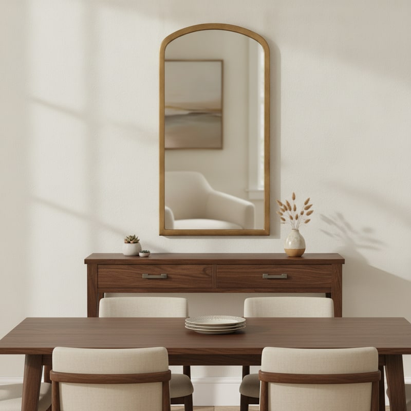 Dining Room Arched Brass Mirror view 3