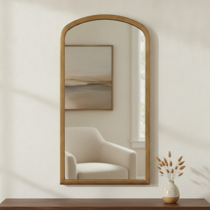 Dining Room Arched Brass Mirror
