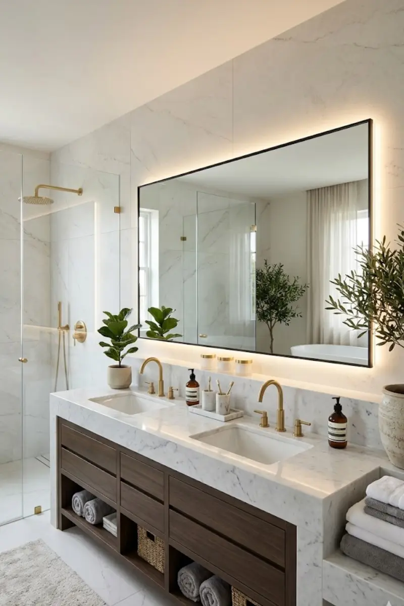 Double Sink Wide Bathroom Mirror