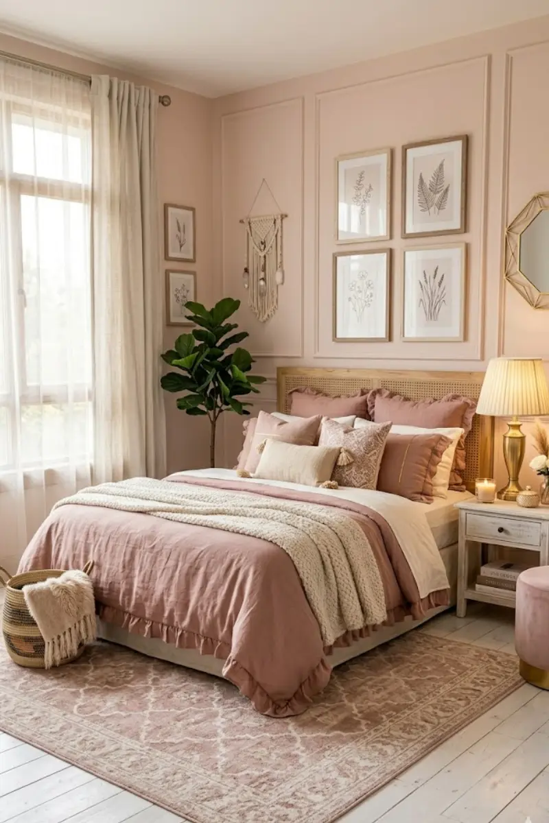 Dusty Rose Moroccan Trellis Bedroom Rug