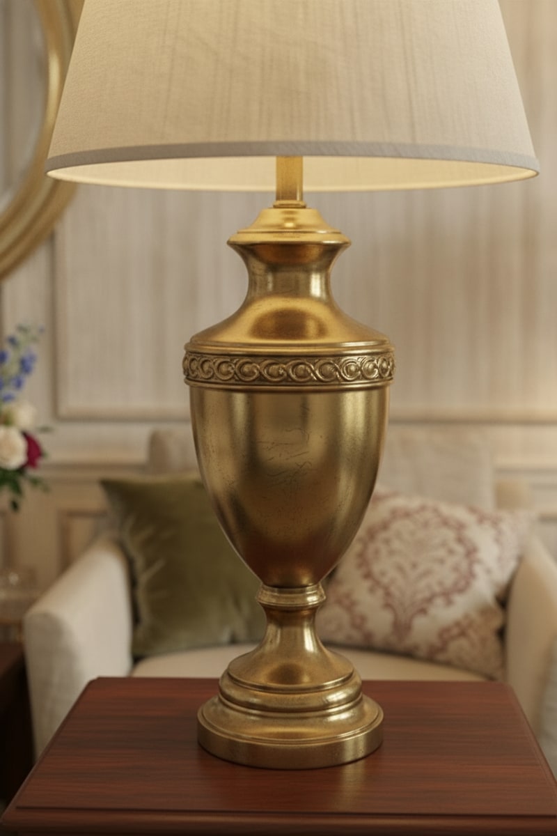 Empire Shade Brass Table Lamp styled in a room