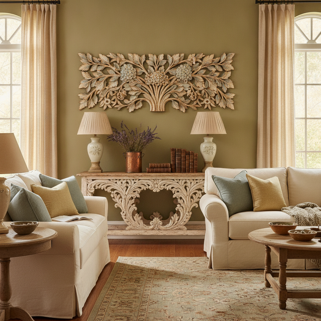 French Country Carved Wood Flower Wall Decor