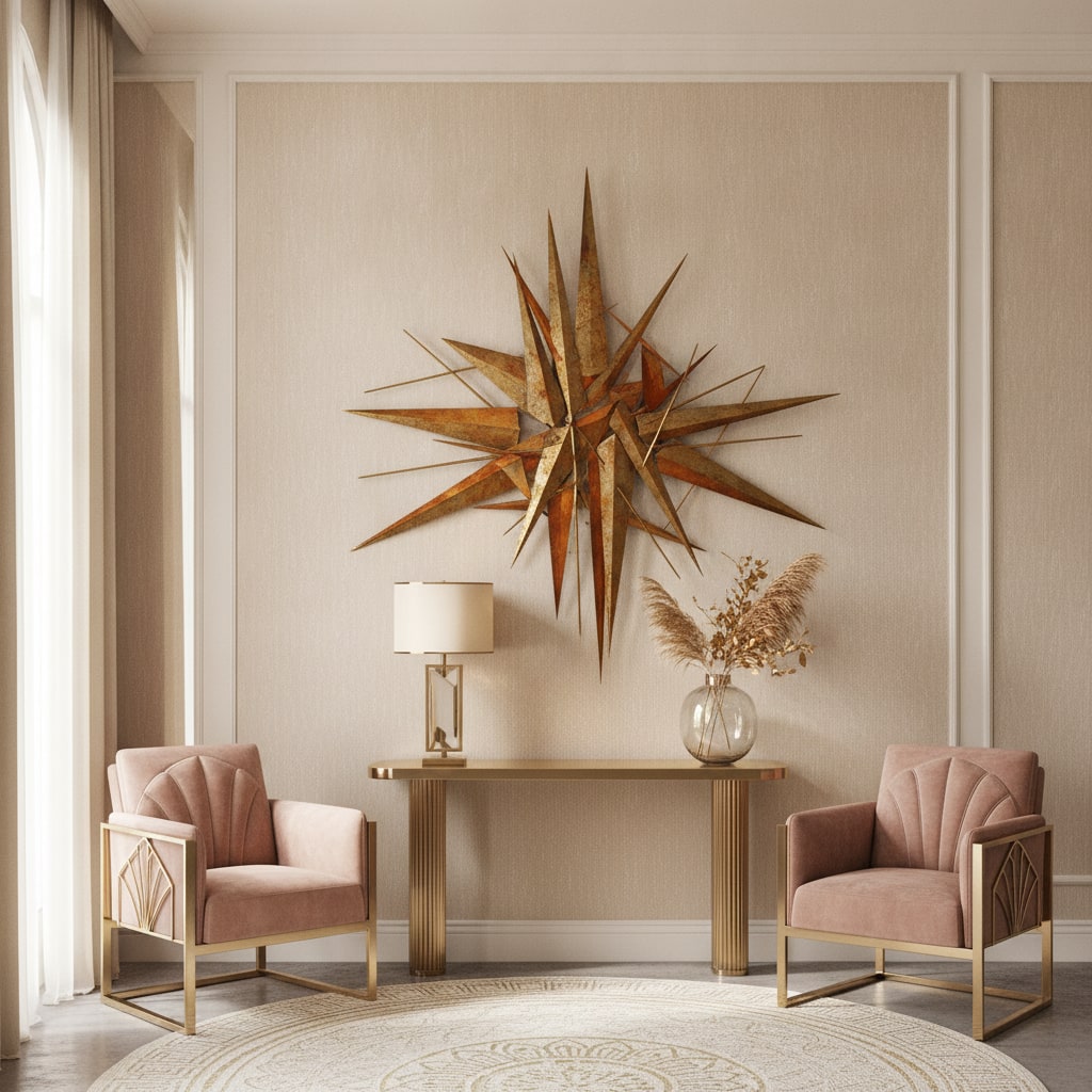 Geometric Orange & Gold Metal Wall Decor