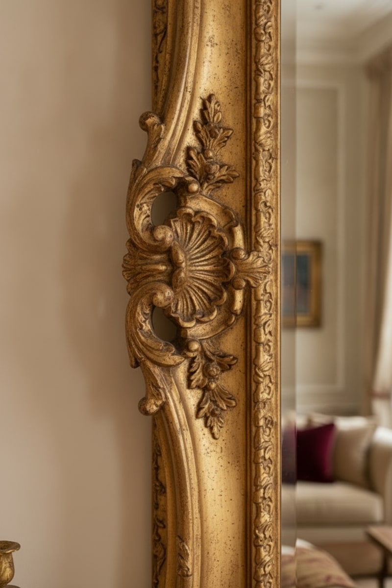 Gilded Ornate Carved Mirror styled in a room