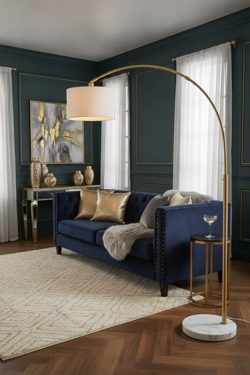 Gold Arc Floor Lamp with Marble Base view 3