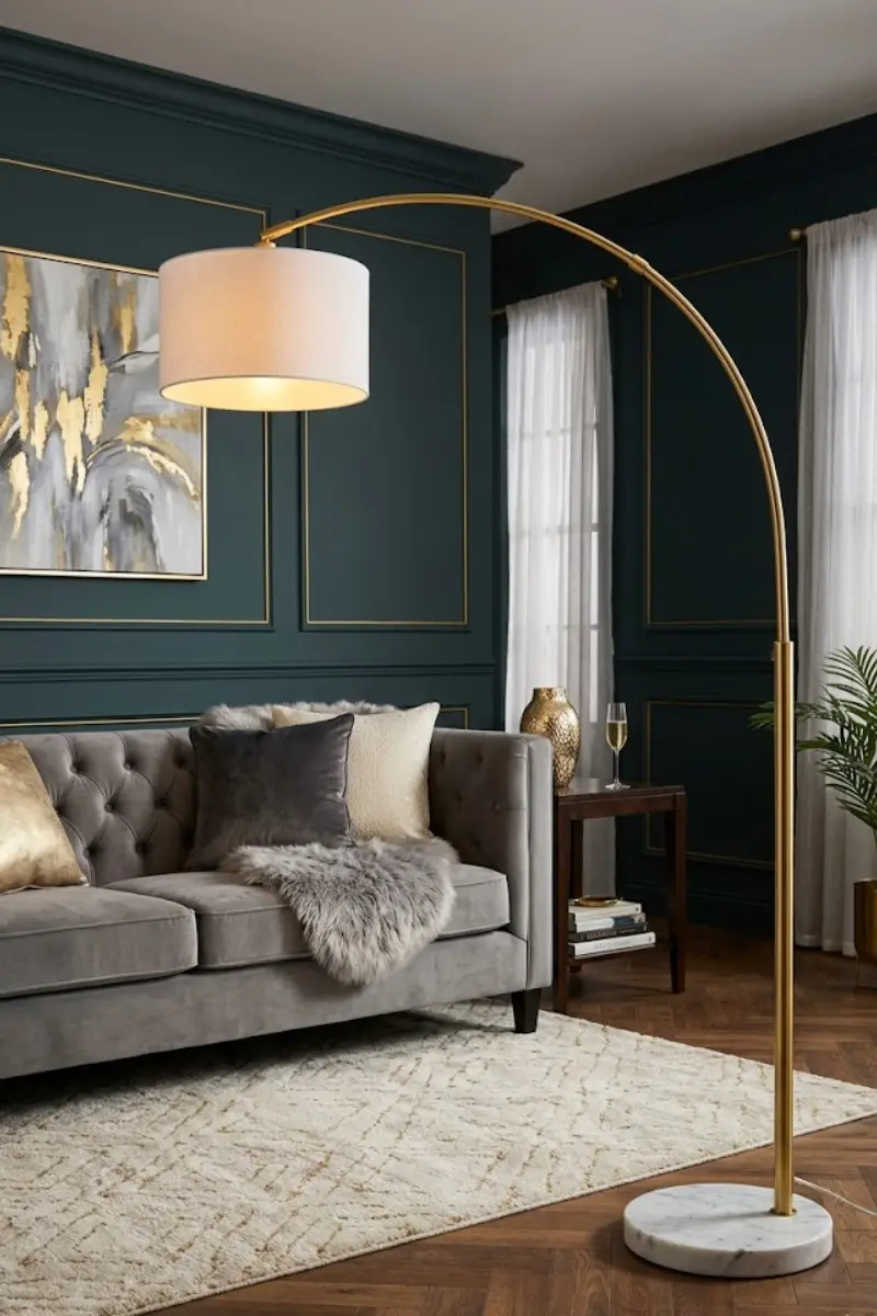 Gold Arc Floor Lamp with Marble Base