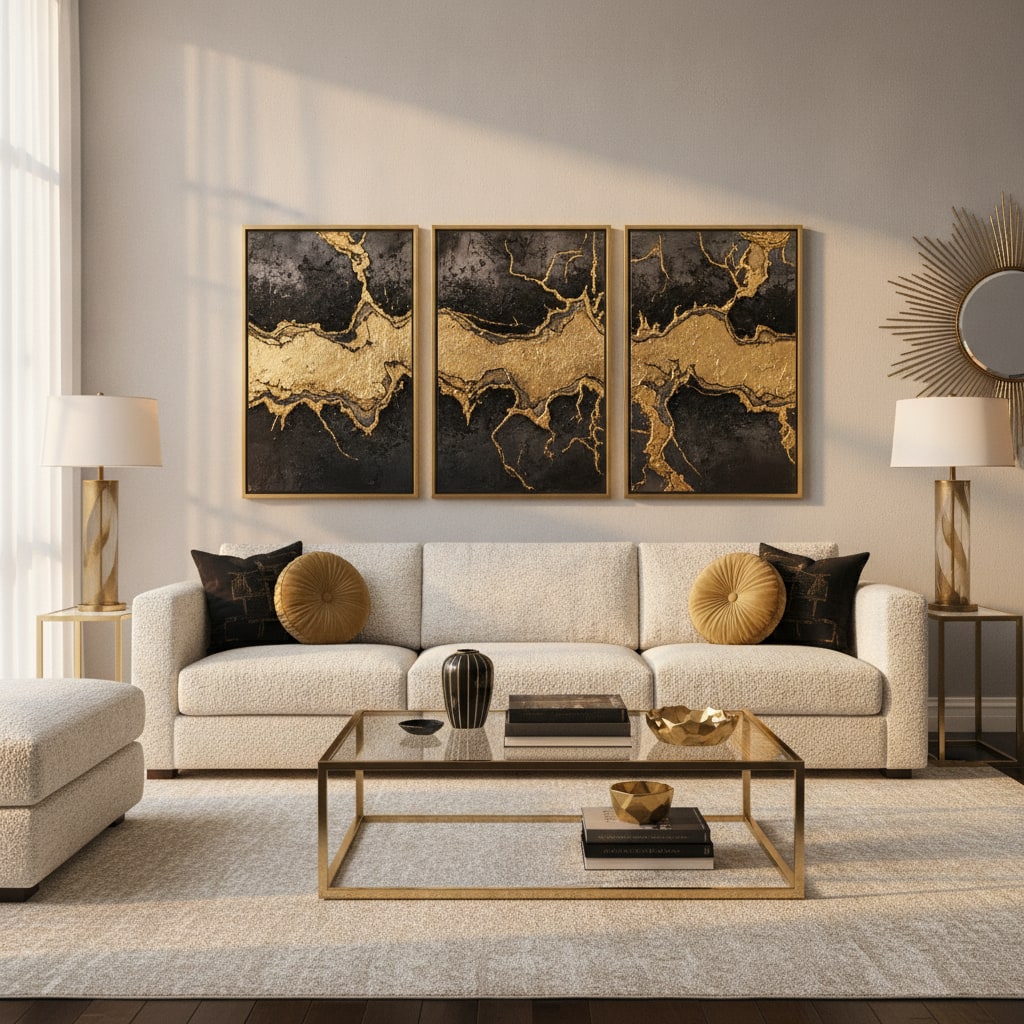 Gold & Black Abstract Wall Art, Set of 3