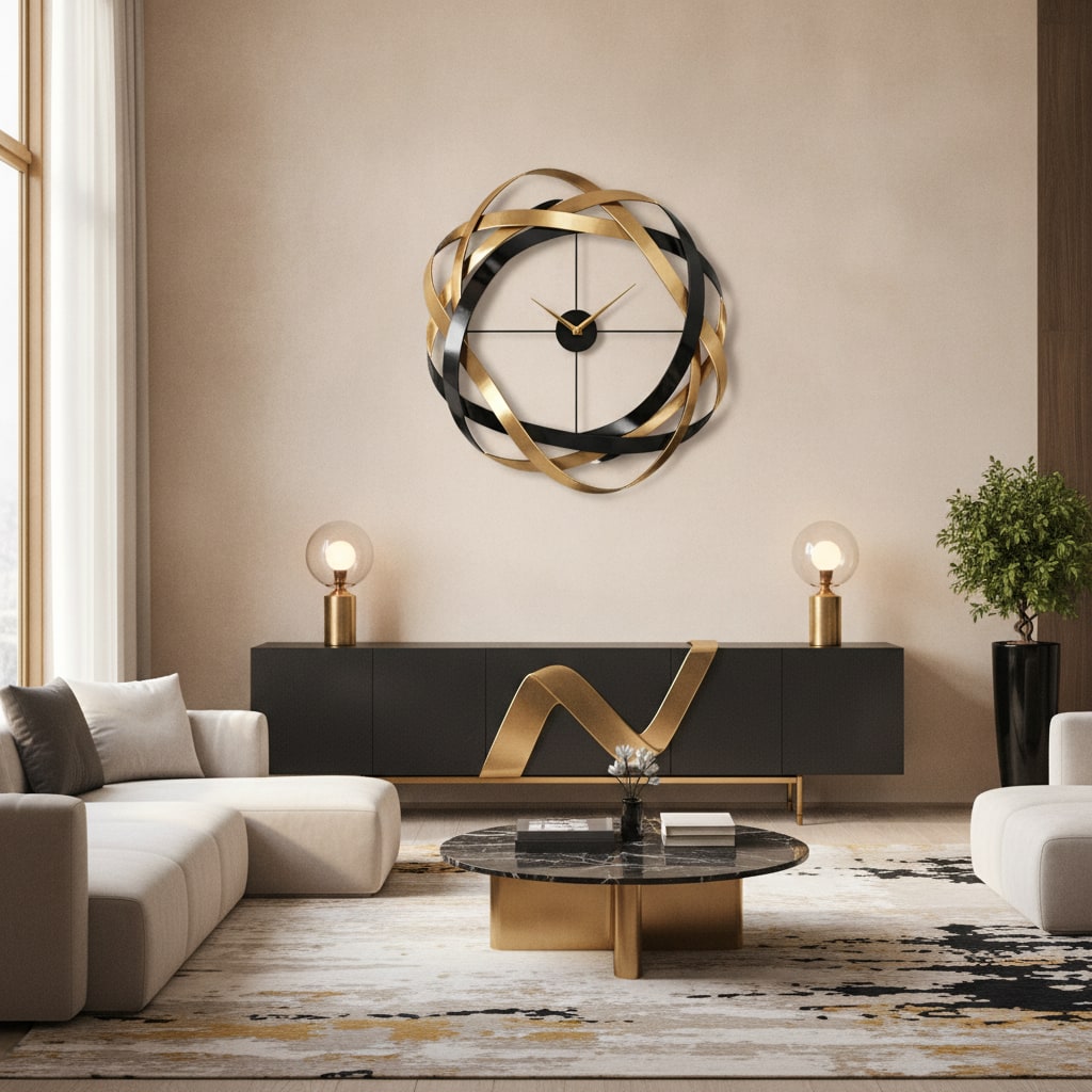 Gold & Black Oversized Ribbon Wall Clock