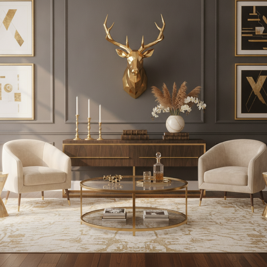 Gold Deer Head Wall Sculpture