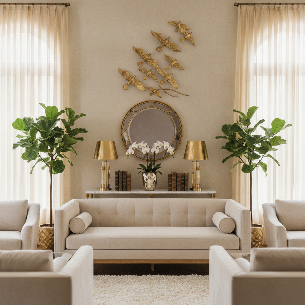 Gold Flocking Birds Wall Decor Set, 6 Piece