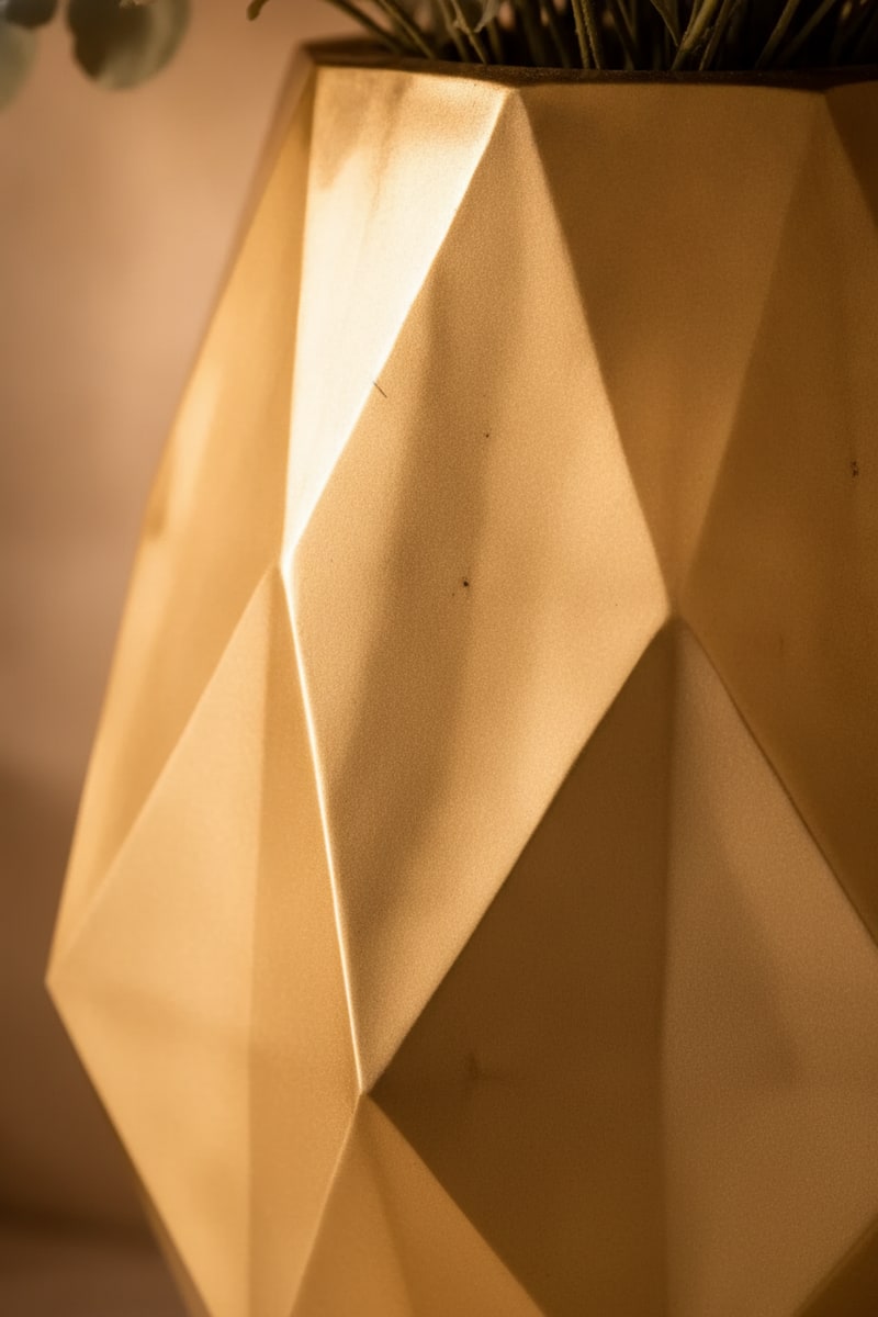 Gold Geometric Metal Accent Vase styled in a room