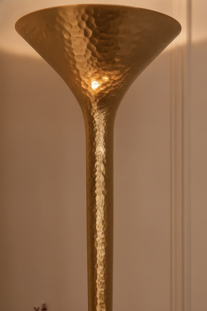 Gold Leaf Torchiere Floor Lamp styled in a room