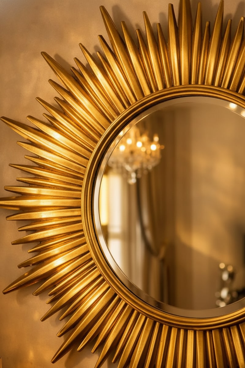 Gold Sunburst Wall Mirror styled in a room
