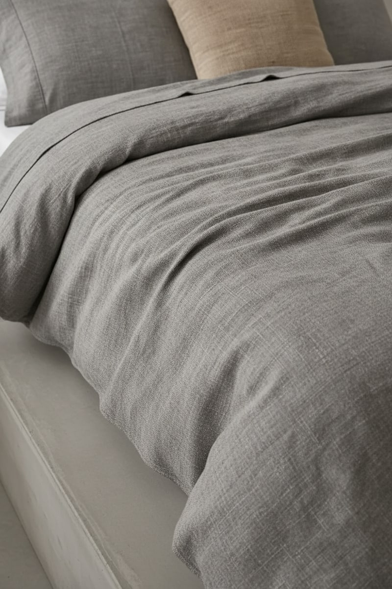 Grey Linen Minimalist Duvet Bedding Set styled in a room