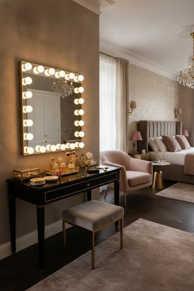 Hollywood Vanity Mirror with Bulbs styled in a room