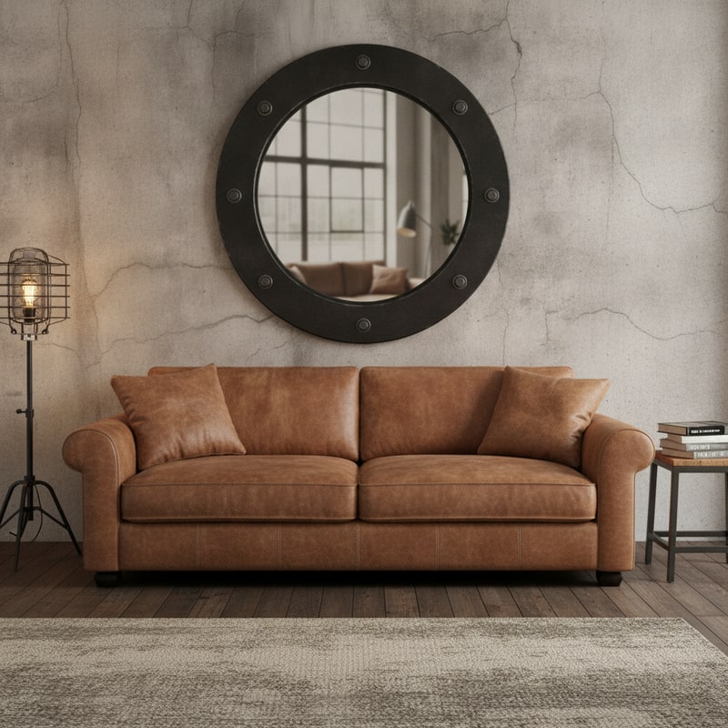 Industrial Black Metal Round Mirror view 3