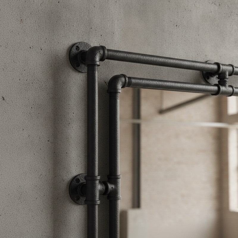 Industrial Pipe-Frame Office Mirror styled in a room