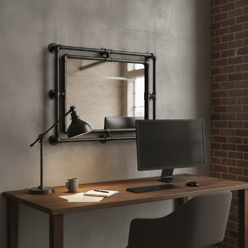 Industrial Pipe-Frame Office Mirror view 3