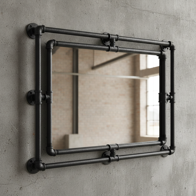 Industrial Pipe-Frame Office Mirror